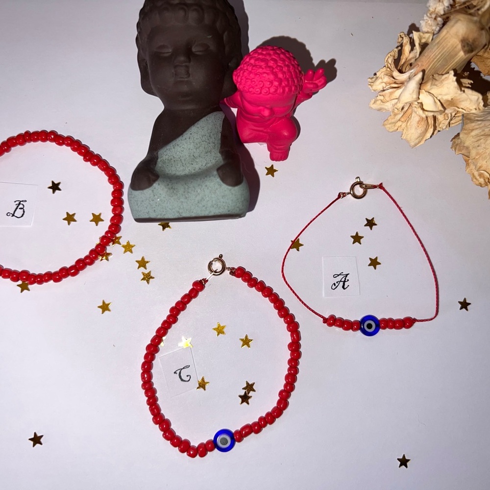 Dark Blue Evil Eye - Red String & Red Beads